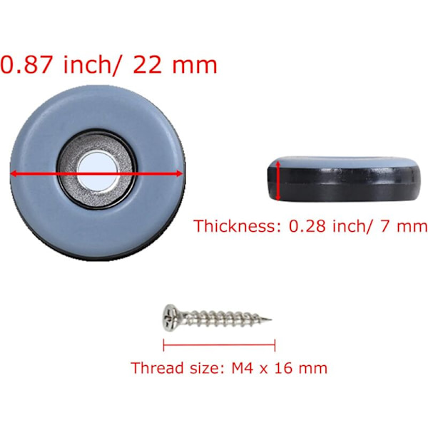 Set med 20 st 22 mm möbeltassar i teflon för stolsben, golvskydd, mobila PTFE-möbeltassar med mattsskruvar, för kakel och hårda trägolv