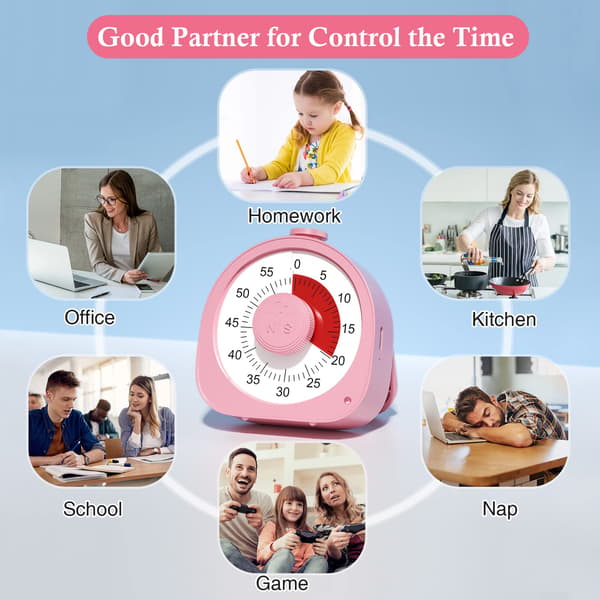 Gjenladbar visuell timer, timer med ringetone og vibrasjonsmodus, 60 minutters nedtellingstimer, barnetimer, visuell timer for barns læring, kjøkken (Pi