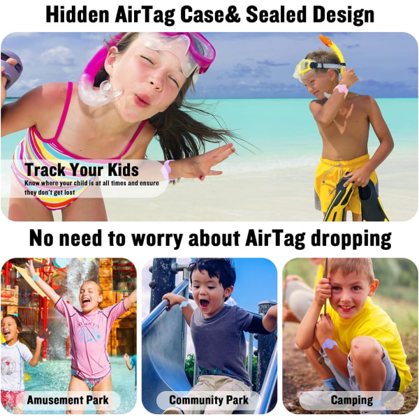 Vandtæt AirTag-armbånd til børn, Silikonecover, Kompatibel med Apple AirTag Holder, Skjult Armbåndscover til Air Tag GPS Tracker Strap til Toddl