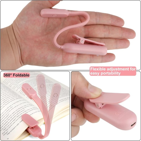 Leselampe, Oppladbar USB-klypelampe for lesing, 3 øyebeskyttelsesmoduser (Hvit/Varm/Varm Hvit) 360° Fleksibel Cut Lateuse Latger Eye Latter for å lese i
