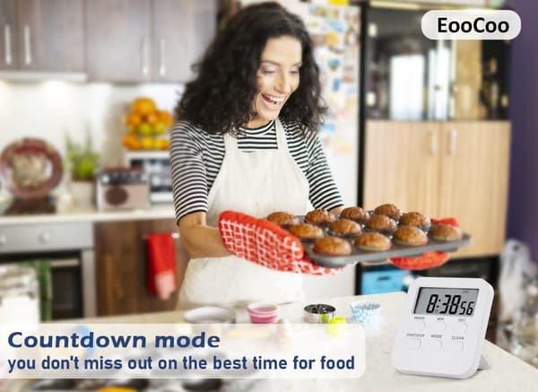 Timer Digital Køkken Timer, Bordtimer til Lærere Børn, Store Tal, Lydløs Kontakt, Magnetisk Bagside, Stativ - Hvid