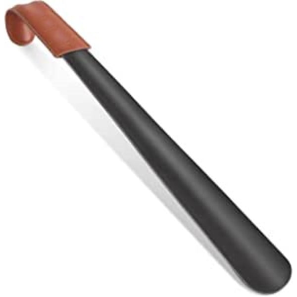 (Svart) Langt Metallsko Horn 42cm - Stort Rustfritt Stålsko Horn med Læretui, Lett å Bruke Sko Horn