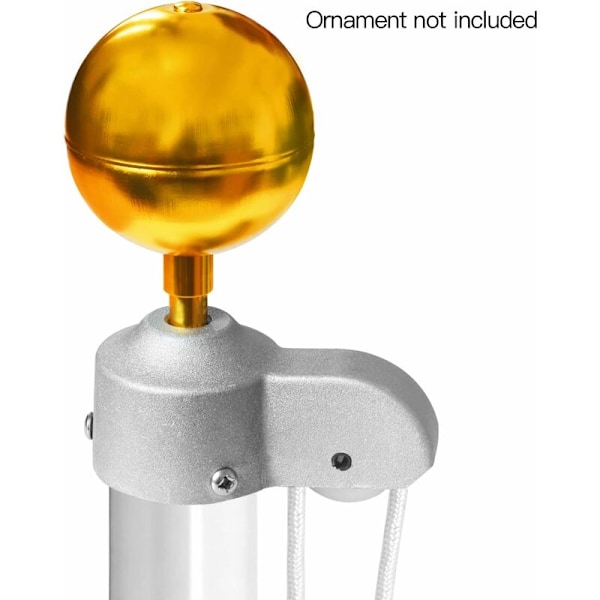 Autentisk flaggstångsknopp med nylonhjul - silver - gjuten aluminiumkropp - Stationär knopp med robust flaggfäste - lämplig för flaggstänger av amerikansk typ