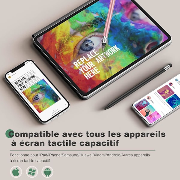 Universal Tablet Stylus (Sort + Rosaguld) til Touch Screen, 2 i 1 Kapacitiv iPad Stylus til iPhone/iPad/Pro/Mini/Air/Samsung/Tablet