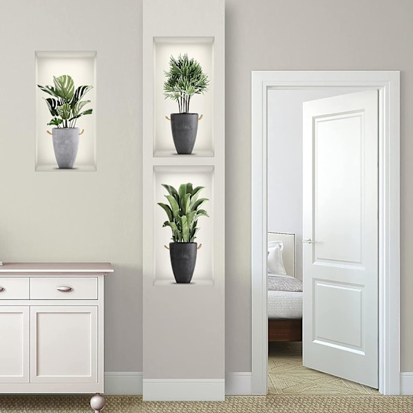 3D Vase Vægklistermærke - Stueplante 3D Vægklistermærker - Grønne Planter Vægklistermærke, Diy 3D Vinyl Vægklistermærker Egnet Til Stue, Soveværelse Og