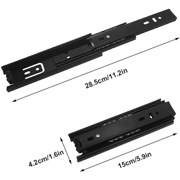 2 stk. skuffeudtræk, 150 mm skinner til skuffer, 3 teleskopiske skinner, skuffeskinner med fuldt udtræk, sidemontering, robust belastningsevne