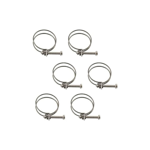 Sett med 6 strammehalsbånd i rustfritt stål 304 med dobbel wire 55-60 mm