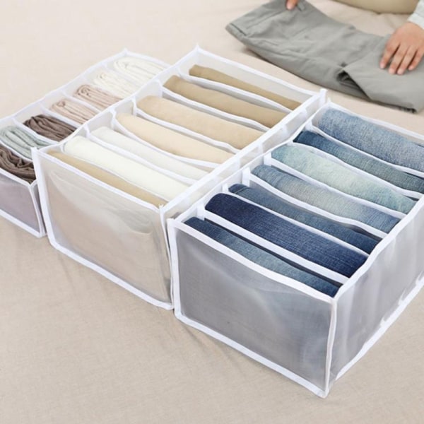Skuffeskrin med rom for jeans, skap, skuff, nettpartisjon for jeans, hvit, 9 ruter