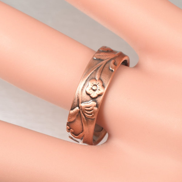 Kvindernes Blomster Design Magnetisk Kobber Ring, Klassisk Design, Justerbar Åbning, Mode Smykker Gaver til Kvinder