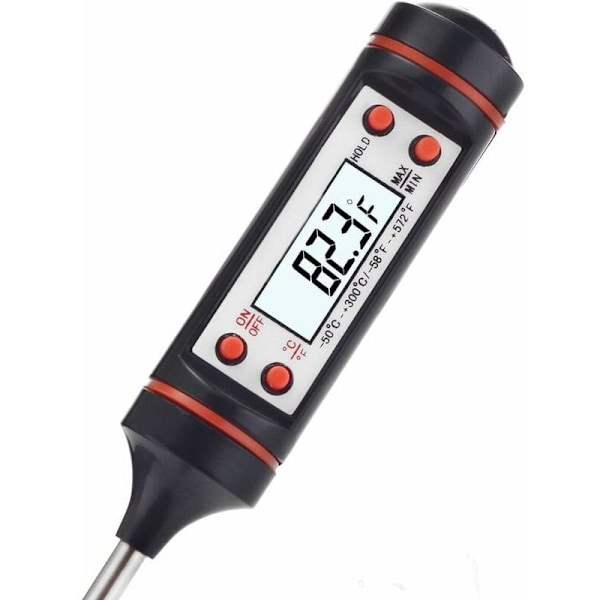 Digitalt køkkentermometer i rustfrit stål med lang sonde og præcist LCD-display