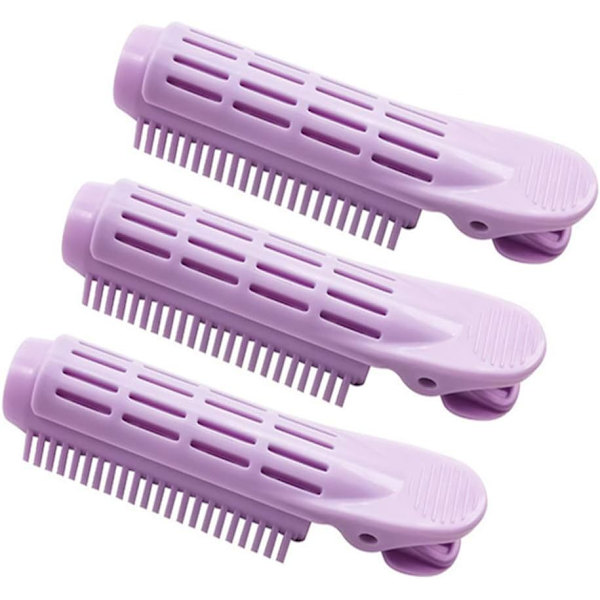 3PCS sømløst fluffy hårklemme (lilla), selvbetjeningsrod krøllet hårklemme, selvholdende rullebølgeklemme salonstilingsværktøj sort