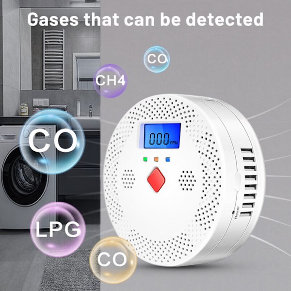 Bärbar elektrokemisk sensor Tuya Wifi, CO-testare, LCD-skärm, kolmonoxiddetektor med ljud- och ljuslarm och funktion för påminnelse om lågt batteri