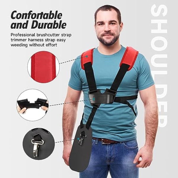 (Rød) Trimmer Skulderstropp - Dobbel Skuldersele Trimmer med Justerbar Slitesterk Nylonbelte for Gresstrimmer eller Hagearbeid for STIHL FS, KM Ser
