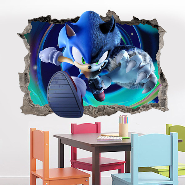 Graffiti-koristeellinen Sonic-seinätarra 3D-seinänmurto sarjakuvapeli itseliimautuva paperi irrotettava 50*70cm