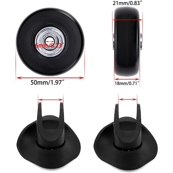 4 stk. 50x18mm bagagekuffert udskiftningshjul, gummi drejehjul lejer reparationskits, sort