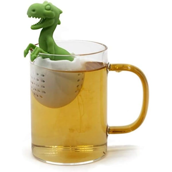 Dinosaurie-tefilter, läckande silikon-tefilter, teinfuser, teinfuser, rolig te-dinosaurie, babymat av livsmedelskvalitet, te-silikon-tefilter, tepåse