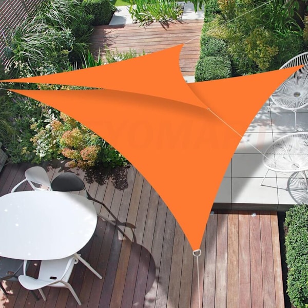 Triangulær skyggeseil for anti-UV solbeskyttelse på 98% med gratis tau for utendørs bruk, hage, terrasse, fest - 3 x 3 x 3 m - oransje