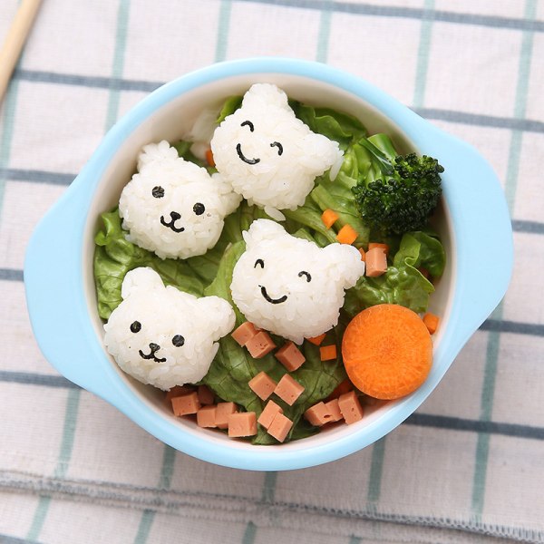 Barnas Ris og grønnsaksrulleform søt minibjørn sushi mou