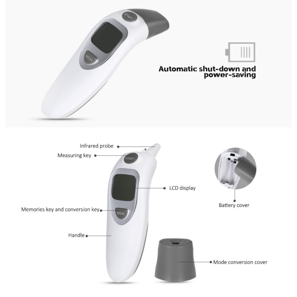 Pandetermometer til Voksne, Digital Infrarød Termometer til Baby og Børn, Berøringsfri Termometer til Feber med LCD-Skærm, Feberalarm, Hukommelse