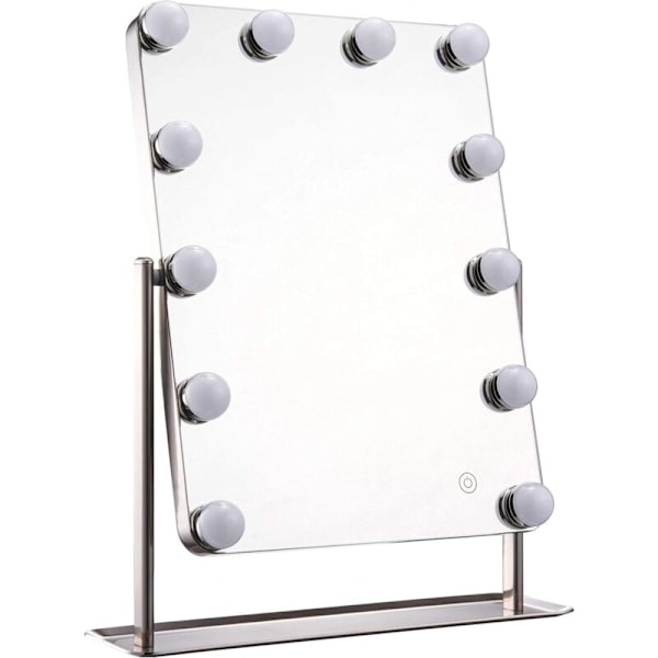 Hollywood makeup spejl med LED spejl vanity lys med 12 lys og 3 hvide farver, smart touch kontrol, aluminiumsramme, kan vippes 360 °