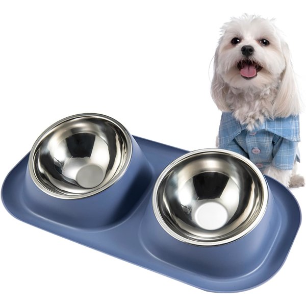 Removable Double Stainless Steel Food and Water Bowl Set Non Slip Easy to Clean Dog Dish