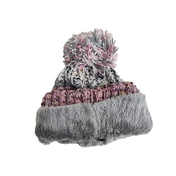 Dam vintermössa, Pom Beanie, Vintermössa, Dam lös mössa, Varm stickad stretchmössa, Ljusgrå