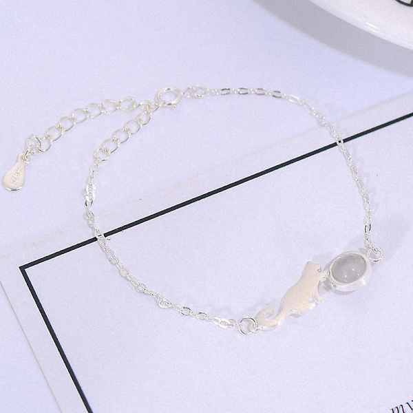 925 sterling hopea rannekoru kissa kuukivi söpö rannekoru