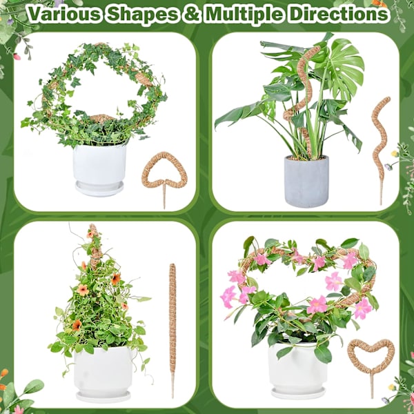 Bøyelig mosepinne for planter, 2 x 23,6 tommer mosepinne sett for klatreplanter Håndlagde slanke plantestolper for innendørs planter
