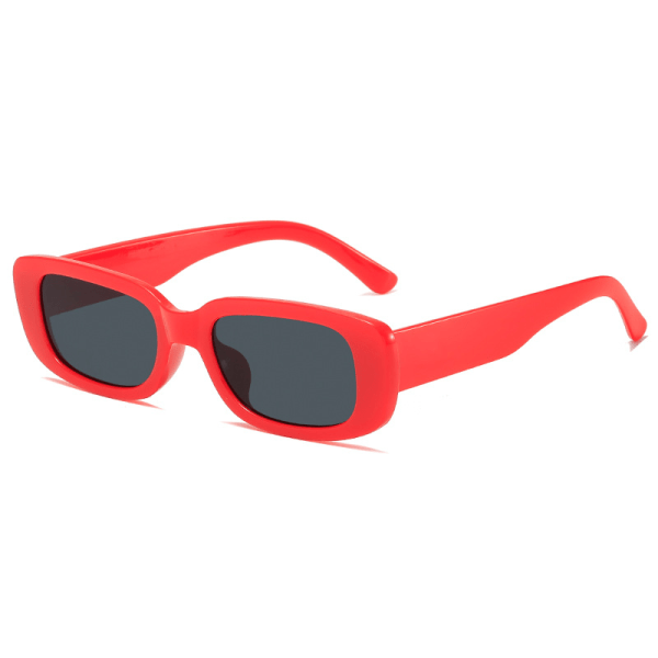 Red Frame with Gray Glitter-Long Keeper Rectangular Sunglasses UV385 Protection Retro Driving Glasses for Women