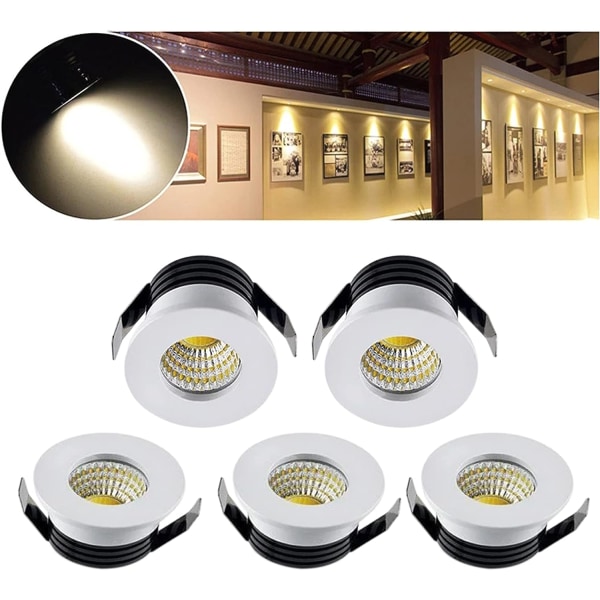 5-pack 3W LED-infällda spotlights, LED-infällda små skåp Mini Spot-lampa Tak Downlight Kit Armatur (varmt ljus)