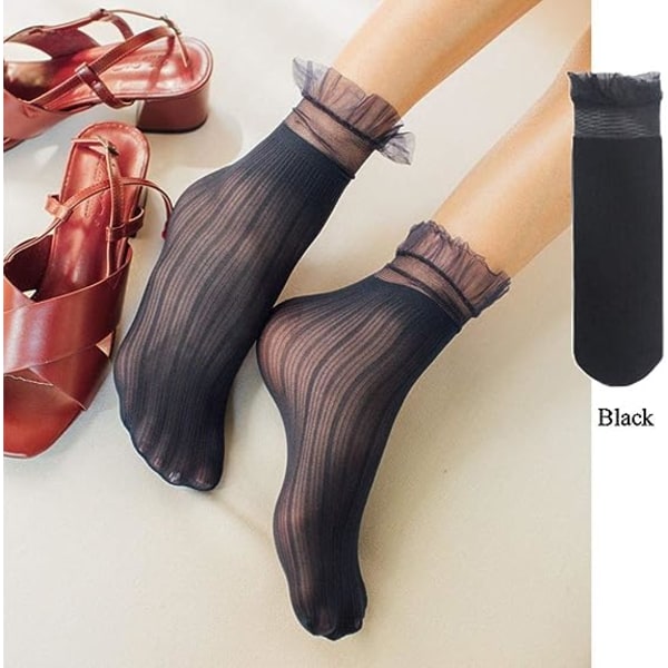 5 Pairs Women's Transparent Socks with Lace Fashion Crystal Elastic Transparent Ankle Socks Ladies Spring,One Size