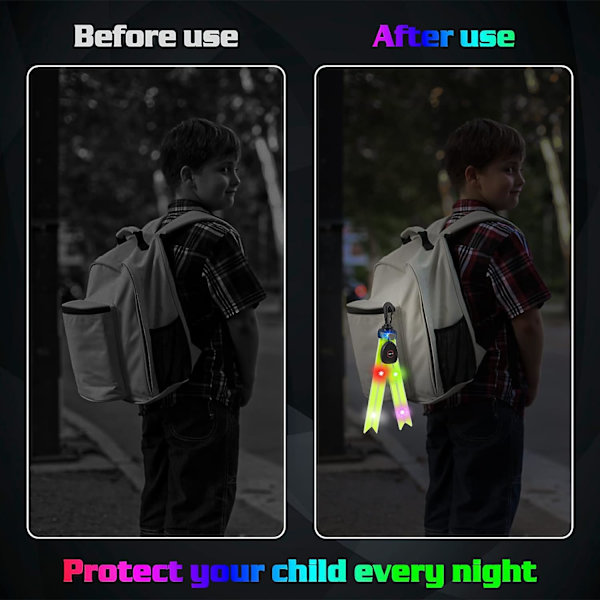 Blå och grön 2-pack LED-skolväska blinkande lampor reflexljus med färgglatt ljus USB-laddningsbar reflexlampa för jogging vandring löpning