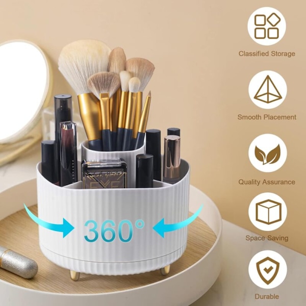 Makeup organizer, 360° drejelig børsteorganisator, multifunktionel kosmetikopbevaring til soveværelsesdekoration, toiletbord, soveværelse, badeværelse