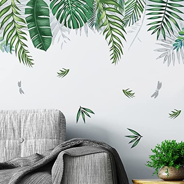 Grøn tropiske palmeblade vægklistermærke, tropiske grønne blade plante vægmærkat, skræl og stick Naturlig jungle væg dekoration Stue soveværelse dør dec.