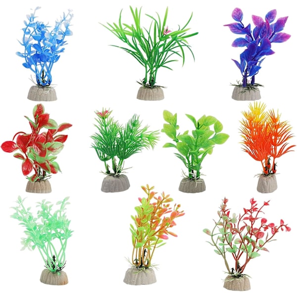 10 stk akvariefisk akvarieplanter, små akvarier plast simulering vannplanter dekorative akvarium liten damdekorasjon av falsk flo