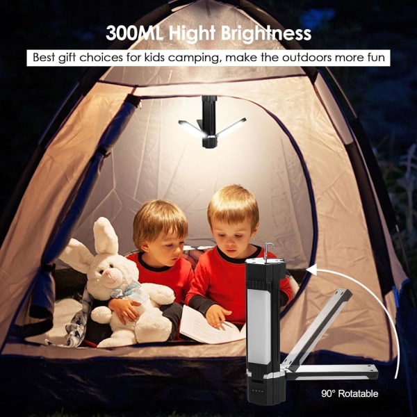 Campinglys - Oppladbar LED-campinglys - Elektrisk campinglys USB 5 moduser, 3000mAh bærbar powerbank, sammenleggbar