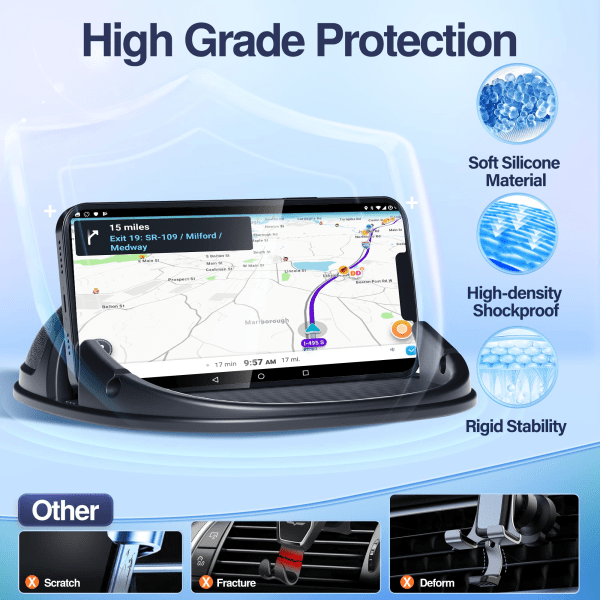 Mobiltelefonholder for bil, silikonmatte for montering av mobiltelefon i bil, egnet for ulike dashbord, sklisikker skrivebordsmobilholder, svart