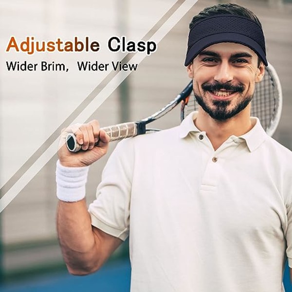 Solskærm til Mænd og Kvinder - Golf Tennis Solskærm Justerbar Sports Solskærm Meget Tynd Hurtigtørrende Visor Unisex Kasket Kasket til Golf Tennis Løbetur Cykling