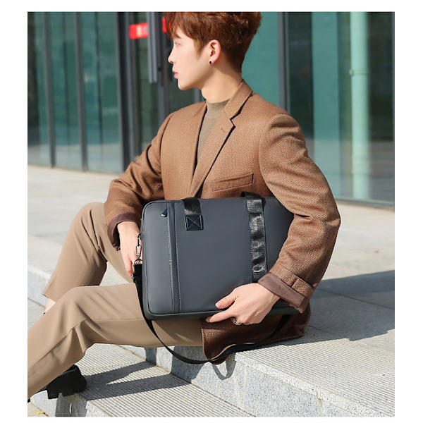 Mappe Stor Kapacitet Bærbar Dokument Taske Skulder Crossbody Taske Multifunktionel Computer Taske (Grå)