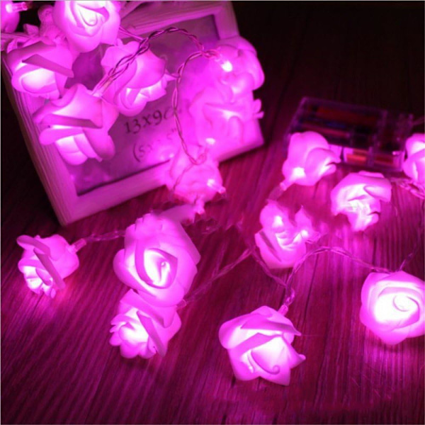 LED-rosblomster ljusslinga batteridriven, ljusslinga för bröllop hemfest födelsedagsfestival inomhus utomhus dekoration