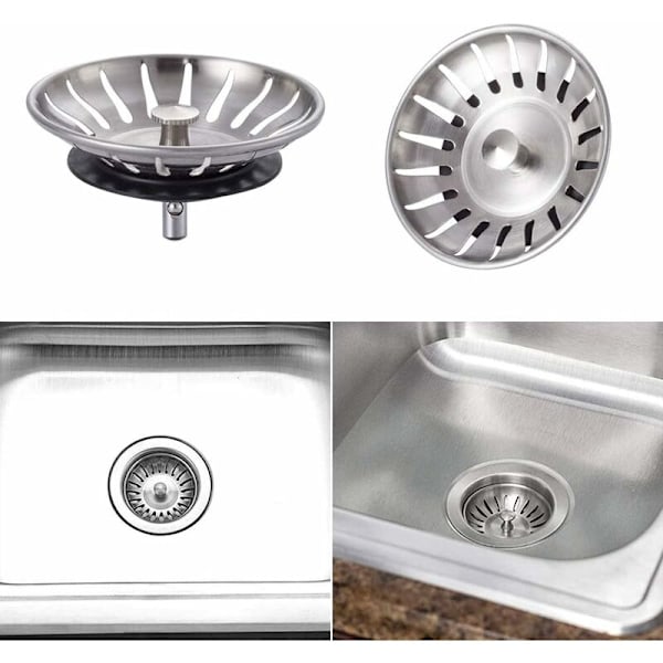 2 kjøkkenvasklokk i rustfritt stål - Universell vasklokk (diameter: 78 mm), vaskavløp med 18 spalter, anti-tetting vaskrist, vaskekurv med rask