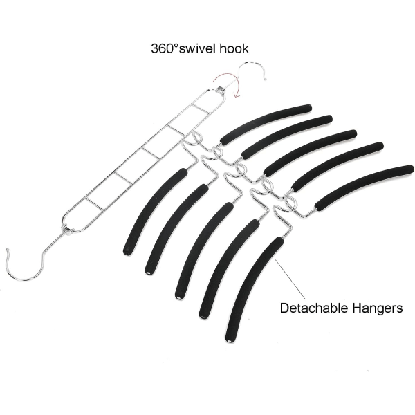 2 kappaletta 5 in 1 monitoiminen metallivaateteline, monitoiminen, tilaa säästävä, liukumaton vaahtopinnoite, irrotettava henkari paidoille, neuleille, puvuille, takeille