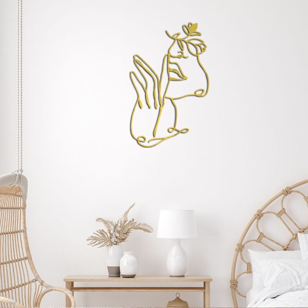 Veggpryd til å henge på en minimalistisk svart metallinje - Moderne abstrakt kvinnekunst - For soverom, stue, bad, balkong
