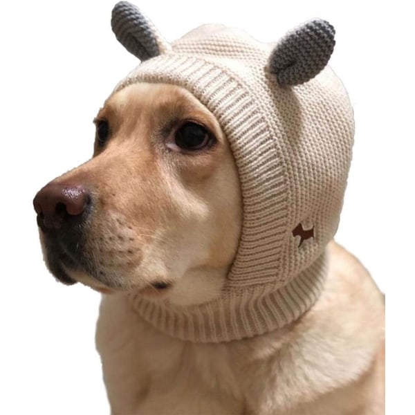 Strikke lue for hund, vinterhundbalaclava med søte ører, egnet for normale og store hunder (ca. 30-50 kg), beskytt hundens hode mot vinterkulde