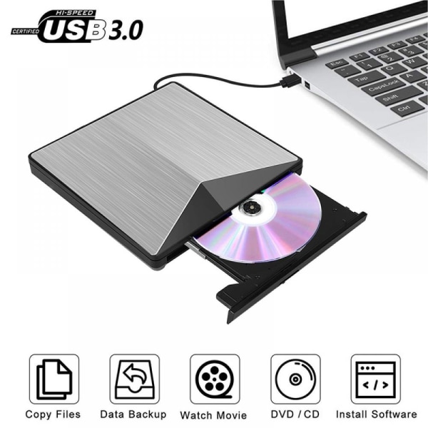 Kannettava USB 3.0 ulkoinen CD/DVD-soitin, musta