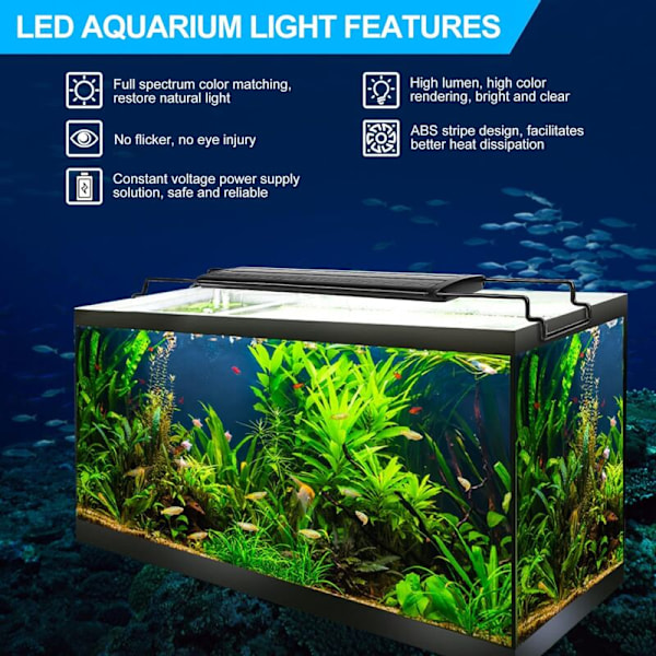 Akvariebelysning, Full Spectrum Akvarie LED Strip Lys med Controller, 10 Justerbare Lysstyrkeniveauer, 6/10/12 Timers Justerbar Timer.