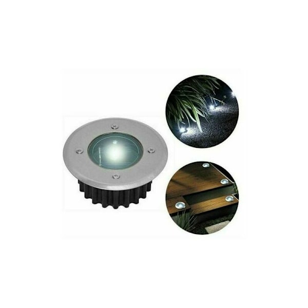 Set med 6 solcells LED-spotlights inbyggda - för mark - runda - diameter: 85 mm - tål utomhusbruk - fasad i rostfritt stål - 6 solcellslampor