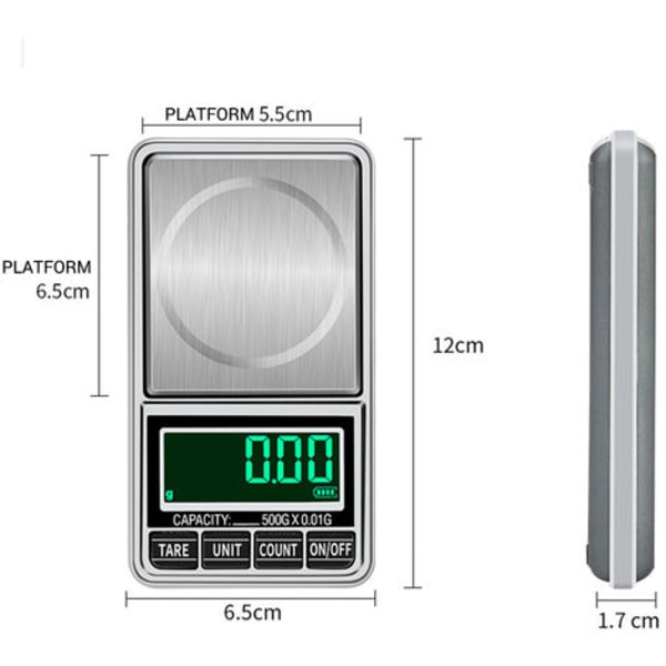 Bärbar elektronisk våg, precisionselektronisk våg, USB-kontakt, levereras utan batteri FCC/CE/ROHS-certifiering, 1kg/0.1g DH-938C