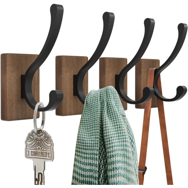 4 Knagerækker - Træ Knagerække, Væghængt Knagerække til Huer, Nøgler, Håndklæder, Håndtasker, Stue, Badeværelse, Soveværelse, Køkken, Garderobe Dekoration.