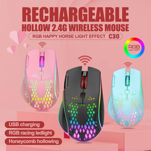 Trådløs oppladbar Honeycomb Gaming-mus med RGB-lys/Silen